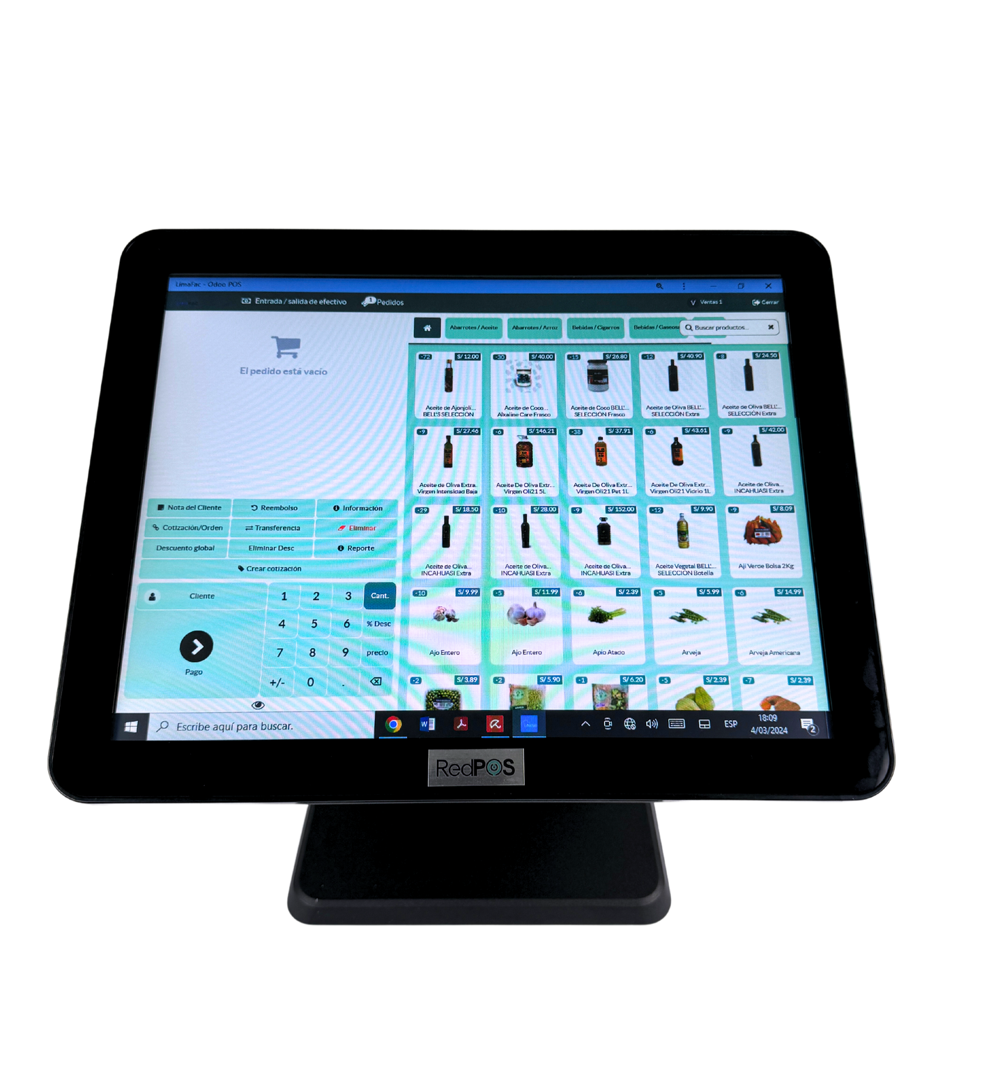 ALL IN ONE REDPOS RED-P1519 INTEL CORE i5 8GB RAM SSD 256GB PANTALLA TOUCH 15